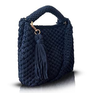 3435 Handmade Crochet Shoulder Bag – Boho Knit Crossbody Purse with Tassel